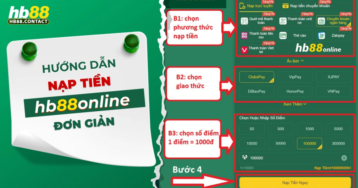 HB88 - Cá Cược Thể Thao, Casino Online Đỉnh Cao 2026 8 Cách nạp tiền tại HB88